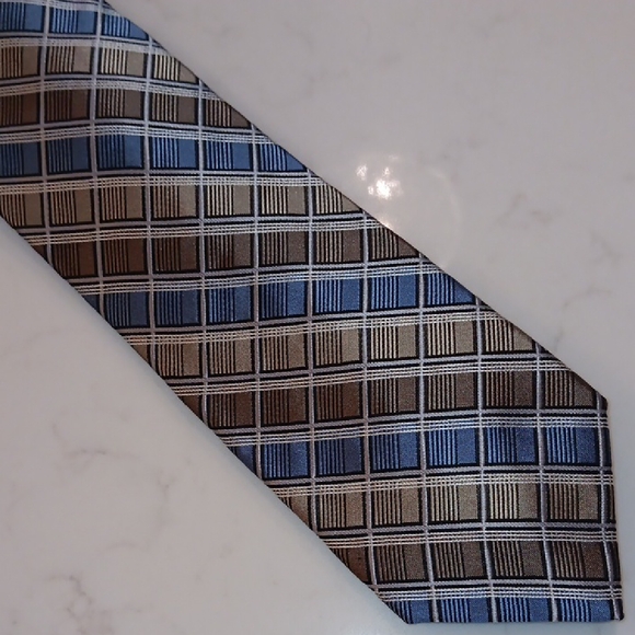 Pronto Uomo Blue and Brown Checkered Tie - Picture 1 of 4